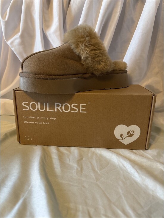 Shoes - SoulRose, Faux Suede Platform Slippers